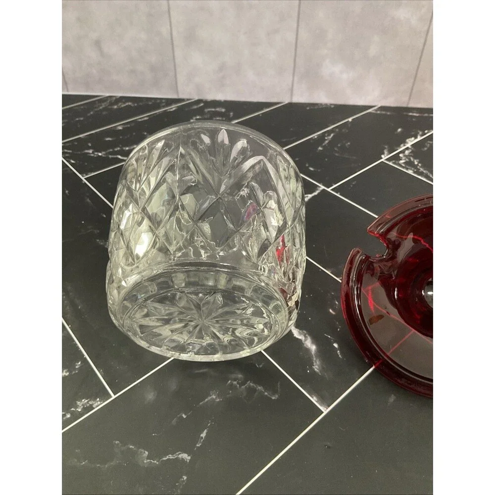 ANCHOR HOCKING Marmalade Pineapple Prescut Crystal w/Royal Ruby Lid No Spoon Vtg